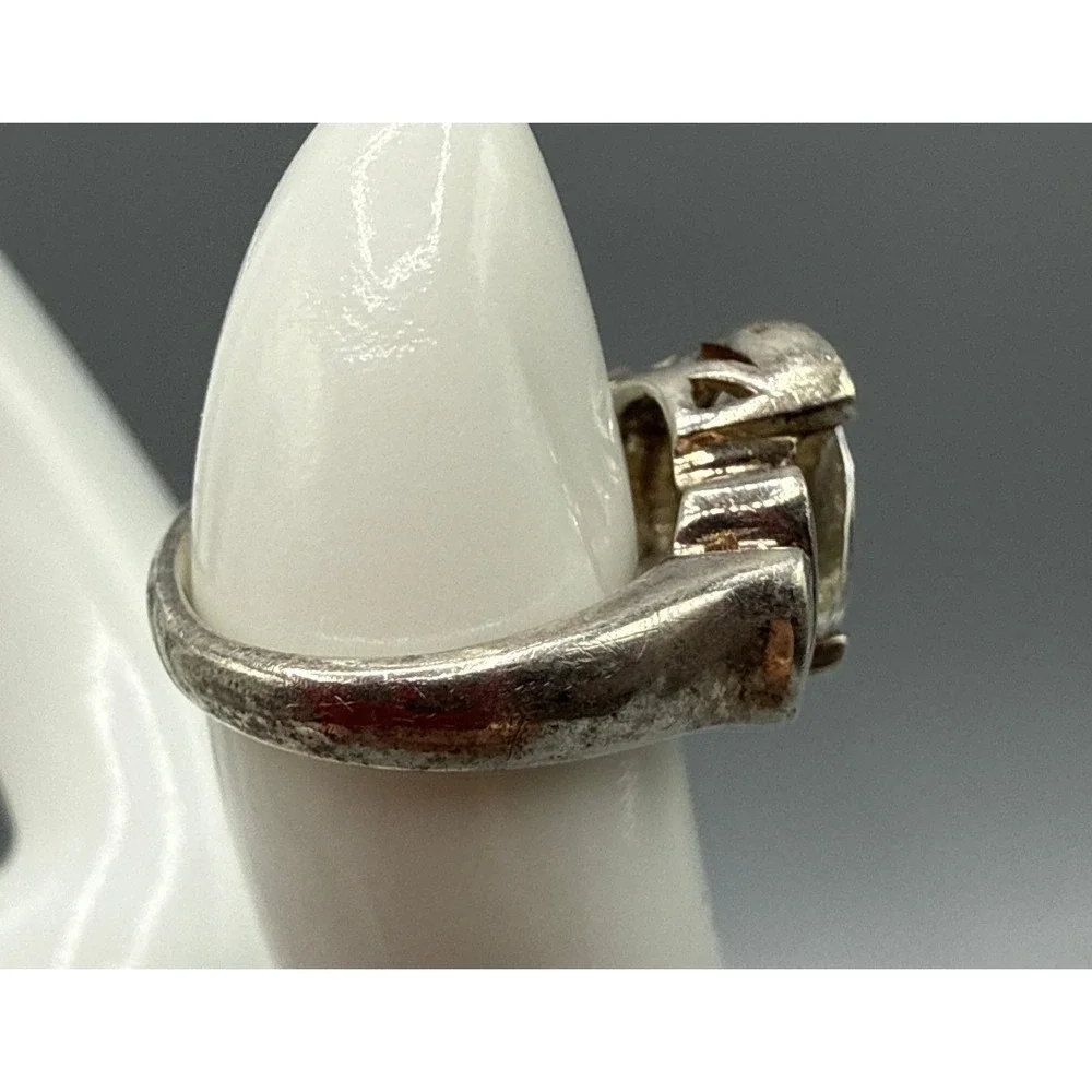 925 Sterling Silver Oval Clear Gemstone Statement Ring Size 4.5 4.19g - Picture 8 of 13